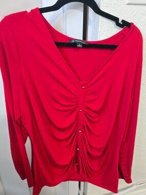 INC International Concepts 1X Buttoned Red Long-Sleeve Top